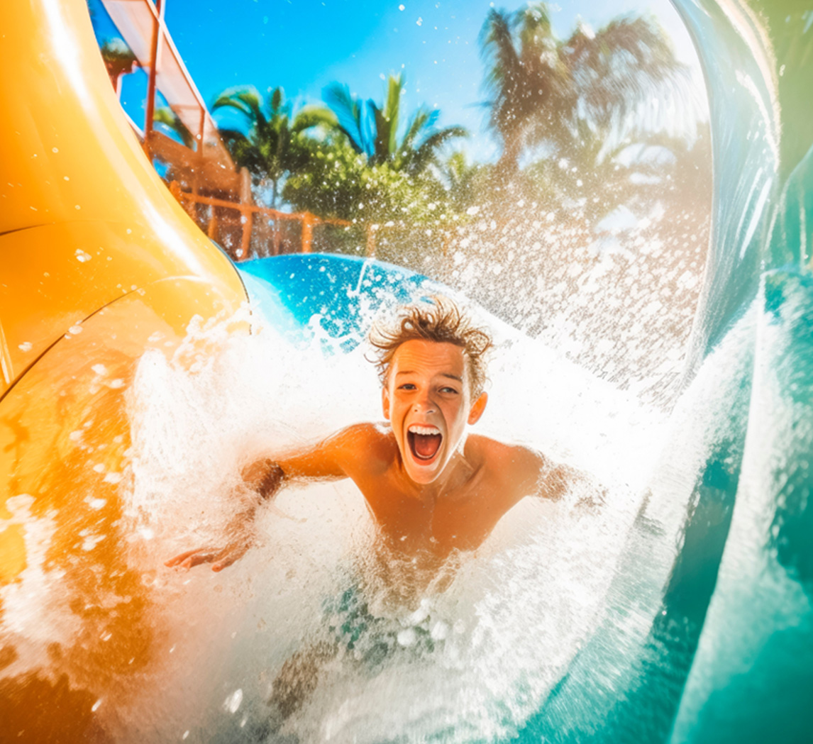 a man riding a wave machine in a water park